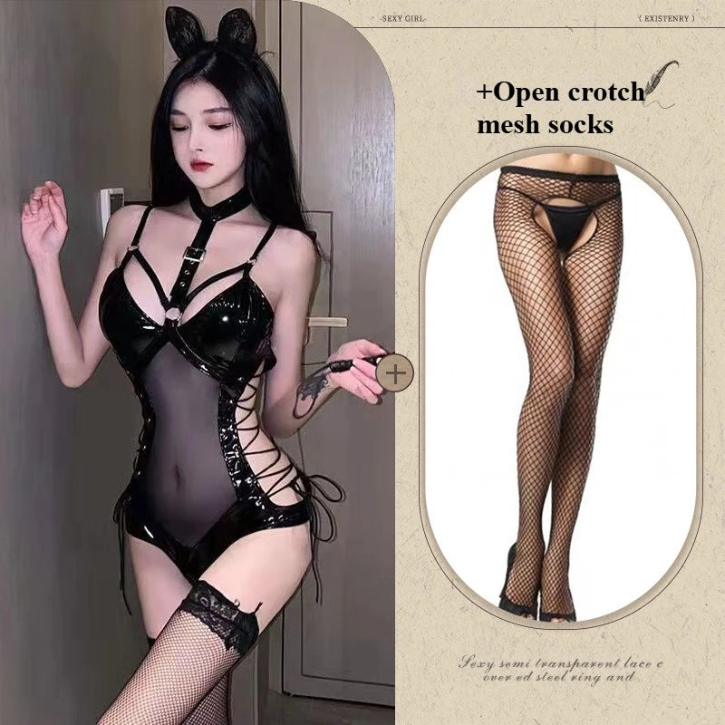 BDSM Latex Bodysuit – Premium Fetish Lingerie Set