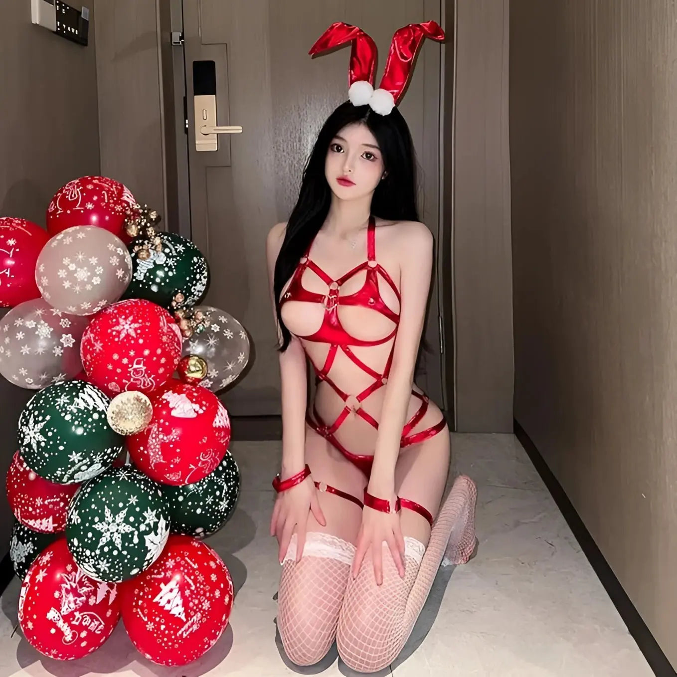 Bunny Girl Bodysuit – PU Leder Bondage Cosplay mit Haarreif - Erofantasy