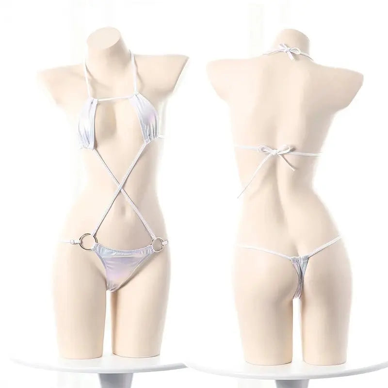 Holografisches Laser Bikini Set – 3 - teilig Damen - Erofantasy