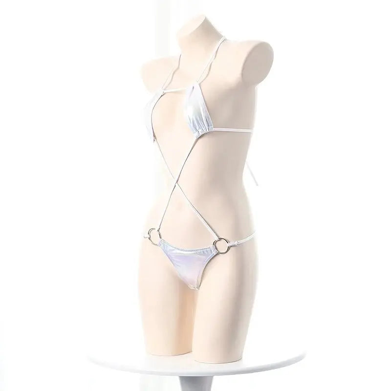 Holografisches Laser Bikini Set – 3 - teilig Damen - Erofantasy