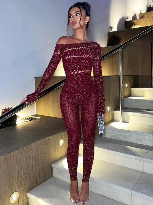 Jumpsuit Damen sexy – Bodycon Cut - Out Overall Bordeaux - Erofantasy