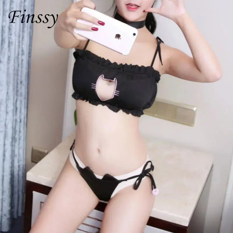 Kawaii Cosplay Lingerie Set – Cat Dessous mit Glocken - Choker - Erofantasy