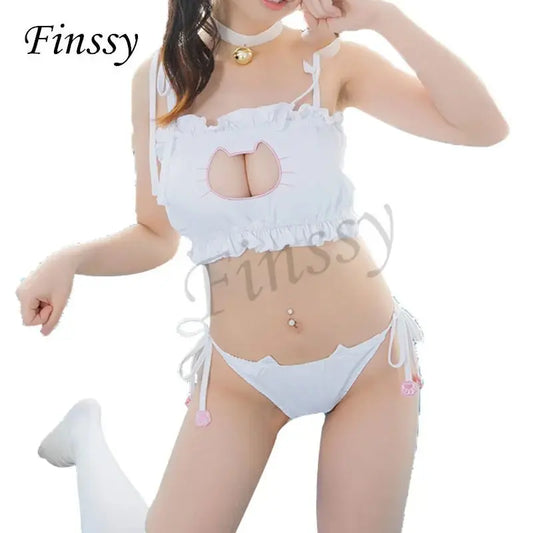 Kawaii Cosplay Lingerie Set – Cat Dessous mit Glocken - Choker - Erofantasy