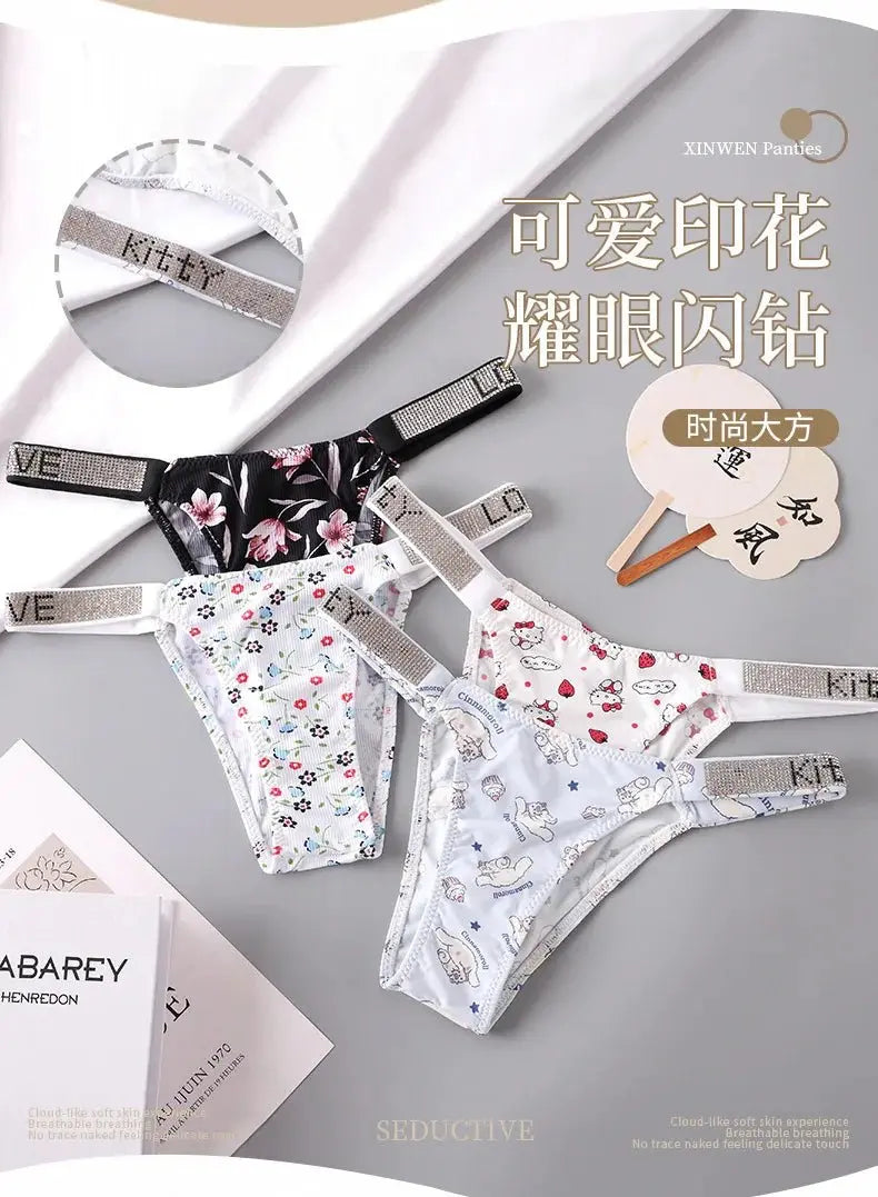 Kawaii Tanga Damen – Hello Kitty Anime Panties mit Strass - Erofantasy