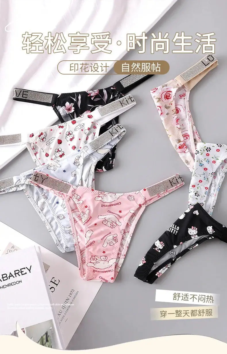 Kawaii Tanga Damen – Hello Kitty Anime Panties mit Strass - Erofantasy