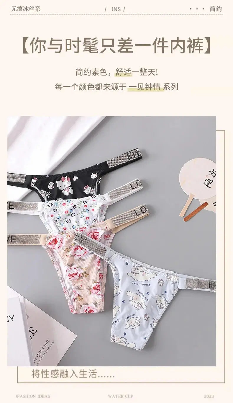 Kawaii Tanga Damen – Hello Kitty Anime Panties mit Strass - Erofantasy