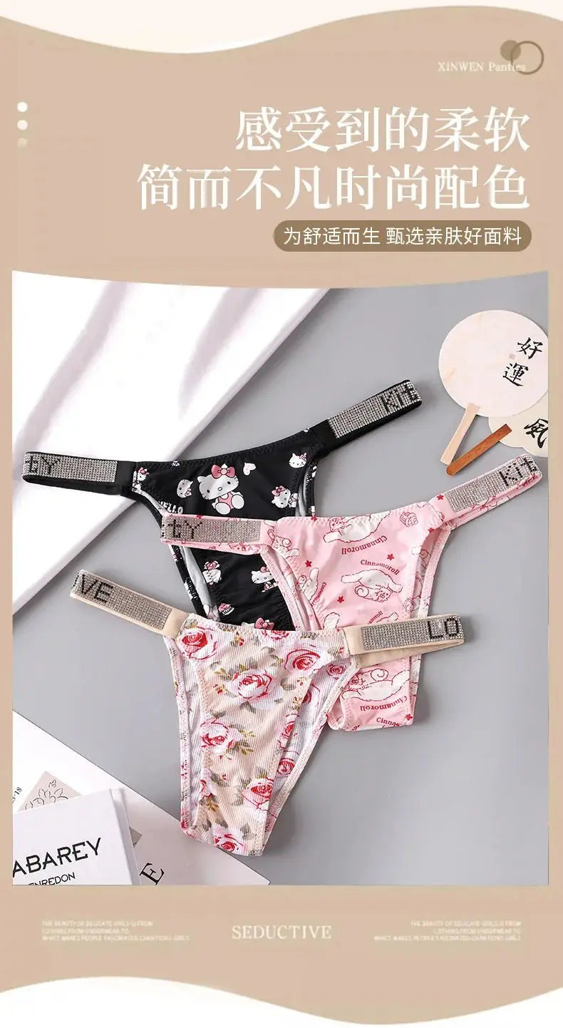 Kawaii Tanga Damen – Hello Kitty Anime Panties mit Strass - Erofantasy