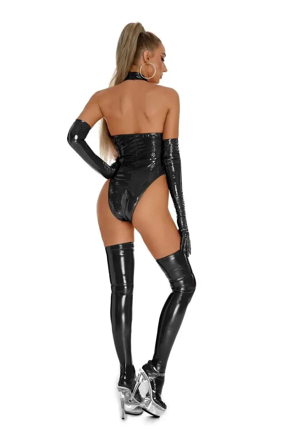 Latex Catsuit Damen – Wetlook PVC Bodysuit mit Schnürung - Erofantasy