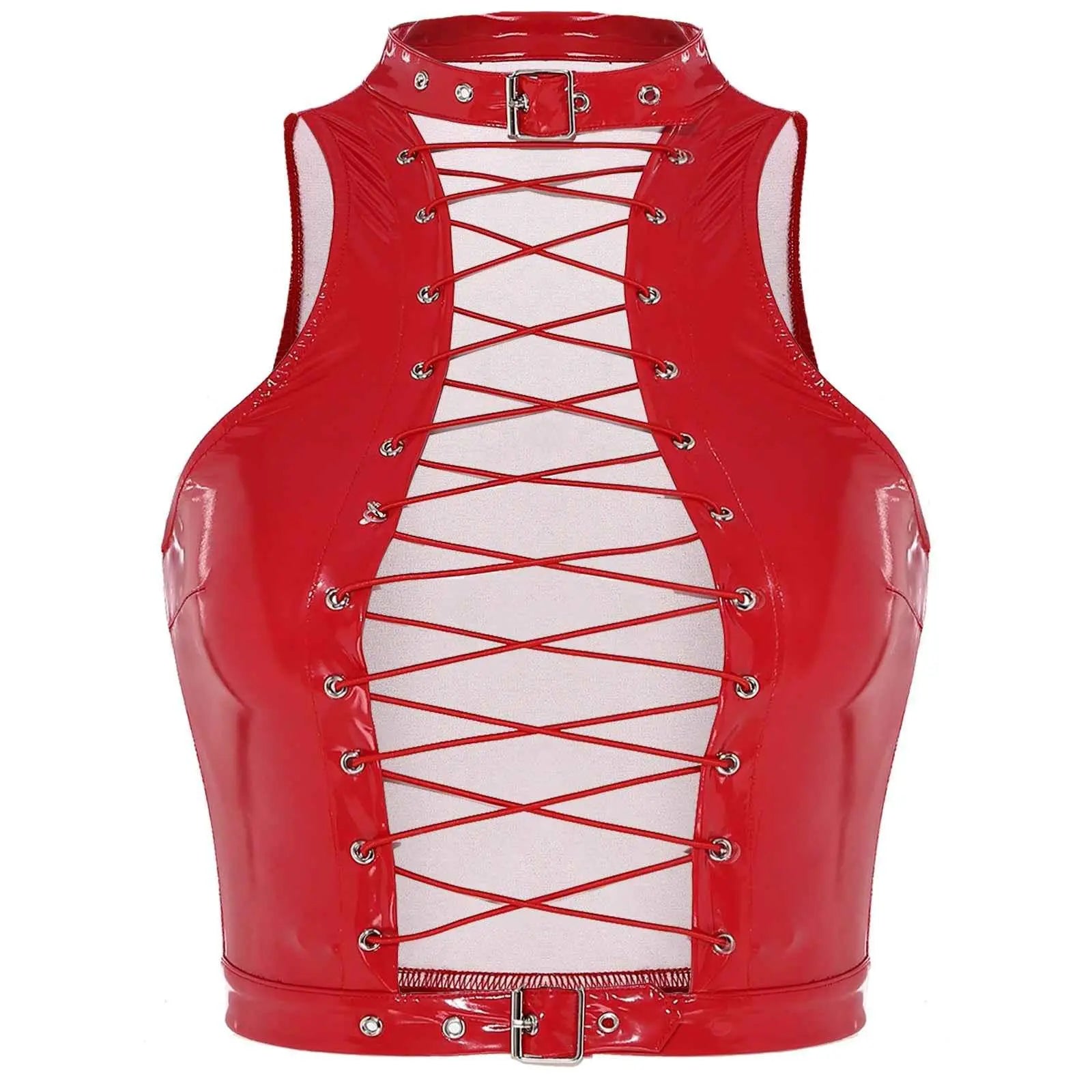 Latex Crop Top Weste – Sexy Lackleder Oberteil Damen - Erofantasy