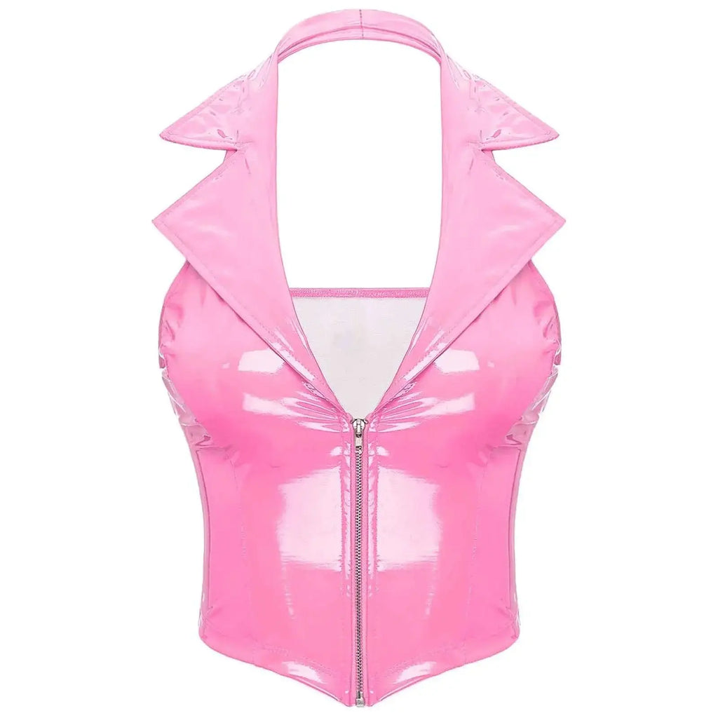 Latex Crop Top Weste – Sexy Lackleder Oberteil Damen - Erofantasy