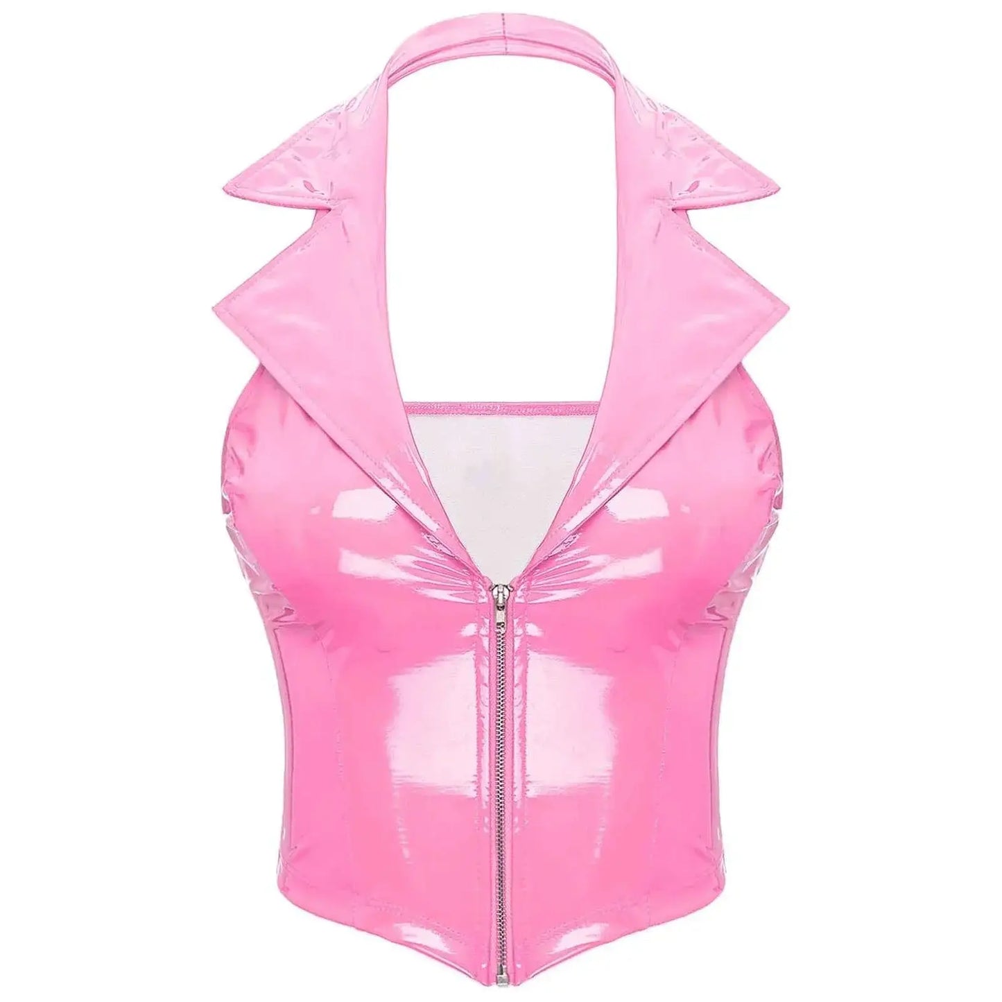 Latex Crop Top Weste – Sexy Lackleder Oberteil Damen - Erofantasy
