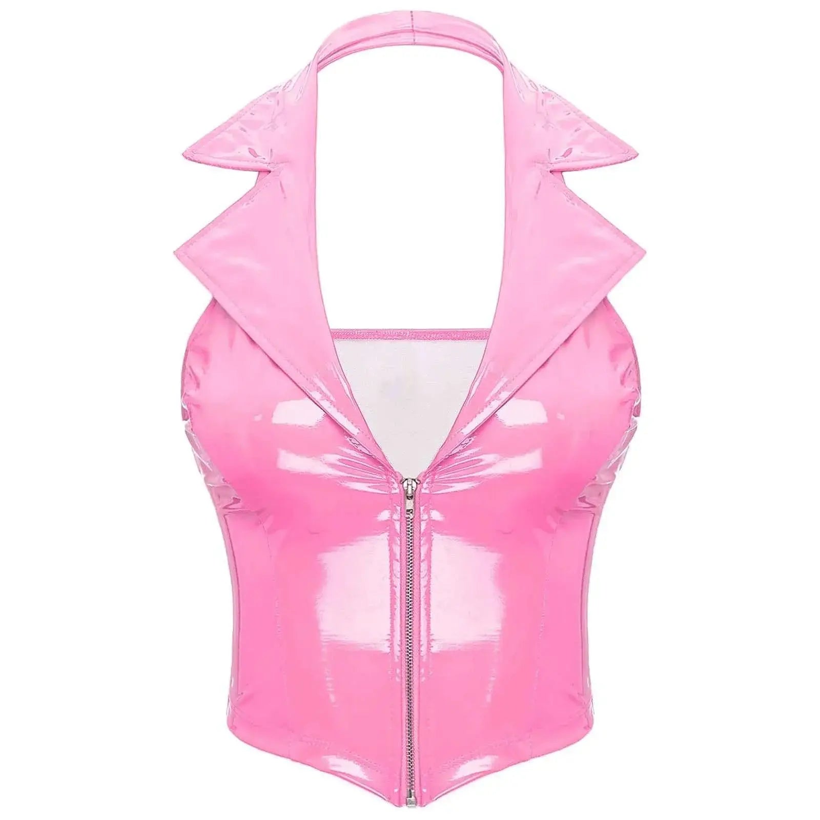 Latex Crop Top Weste – Sexy Lackleder Oberteil Damen - Erofantasy