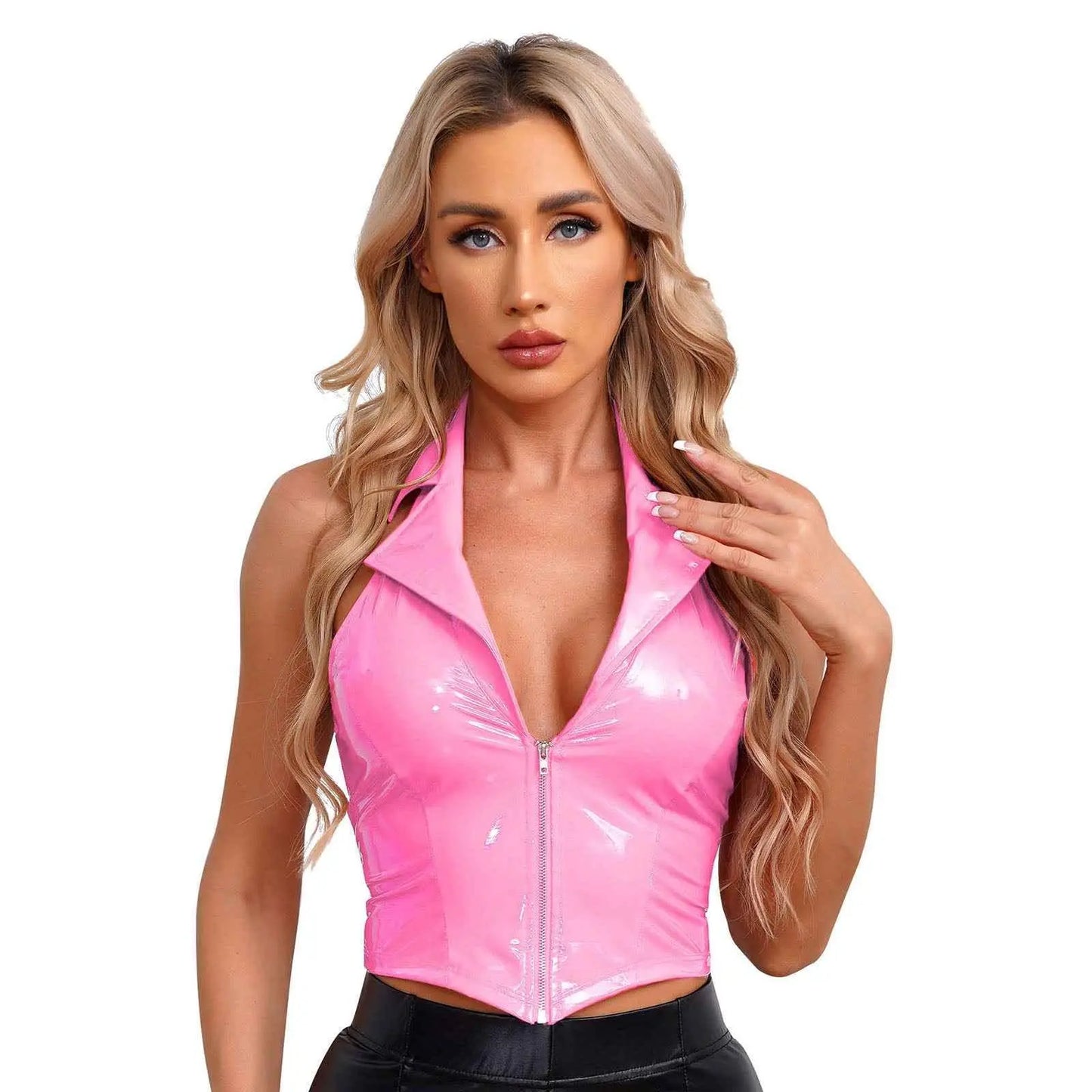 Latex Crop Top Weste – Sexy Lackleder Oberteil Damen - Erofantasy