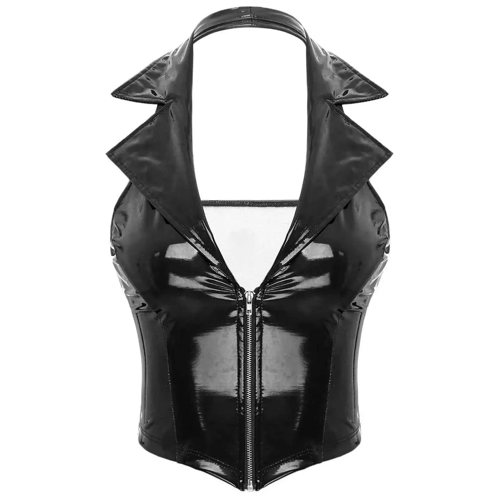 Latex Crop Top Weste – Sexy Lackleder Oberteil Damen - Erofantasy