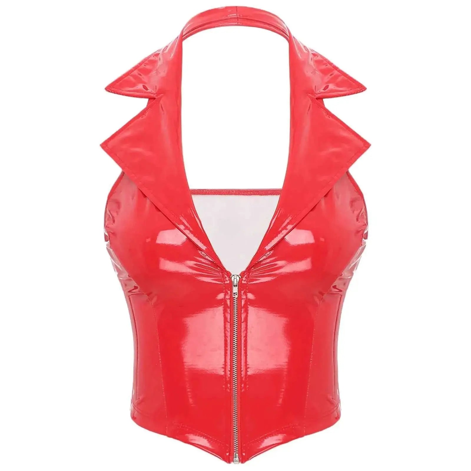 Latex Crop Top Weste – Sexy Lackleder Oberteil Damen - Erofantasy