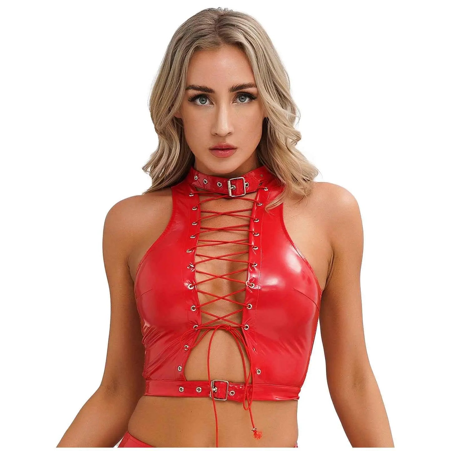 Latex Crop Top Weste – Sexy Lackleder Oberteil Damen - Erofantasy