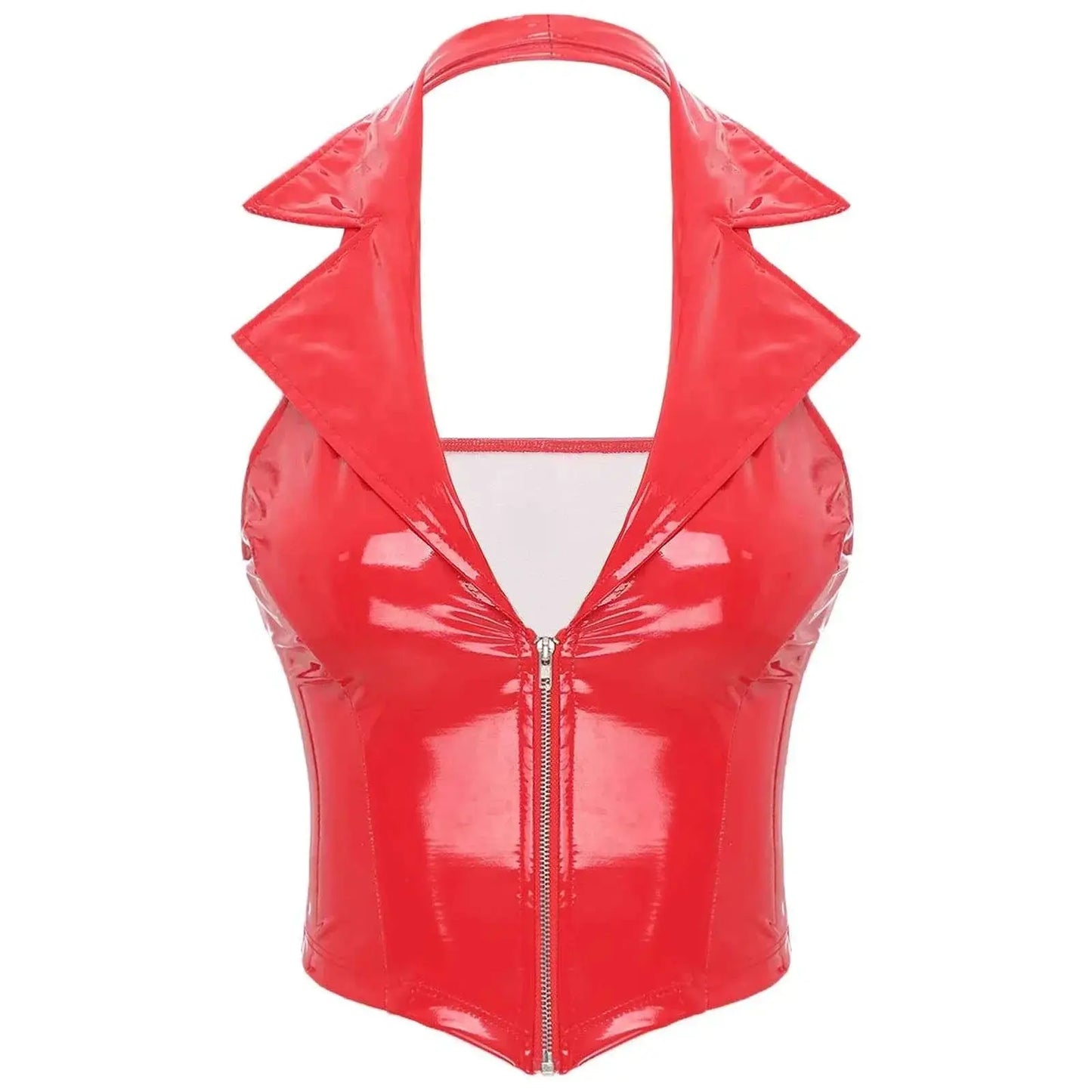 Latex Crop Top Weste – Sexy Lackleder Oberteil Damen - Erofantasy