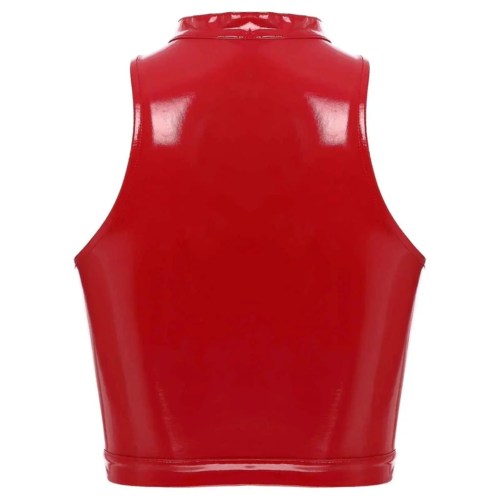 Latex Crop Top Weste – Sexy Lackleder Oberteil Damen - Erofantasy