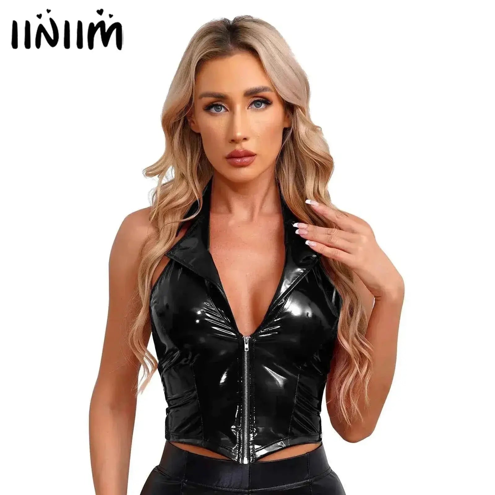 Latex Crop Top Weste – Sexy Lackleder Oberteil Damen - Erofantasy
