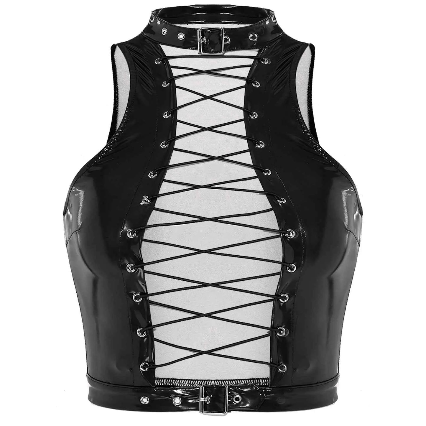 Latex Crop Top Weste – Sexy Lackleder Oberteil Damen - Erofantasy