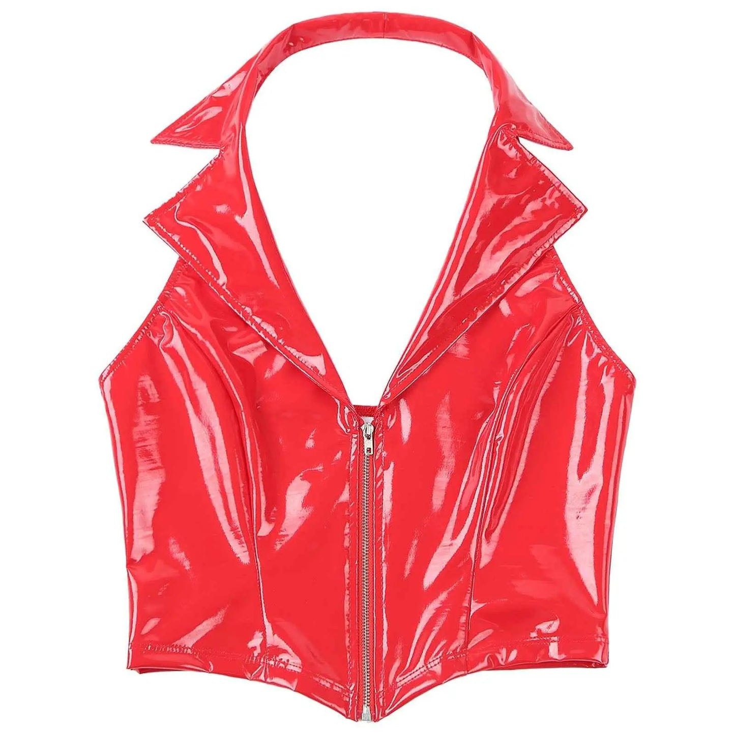 Latex Crop Top Weste – Sexy Lackleder Oberteil Damen - Erofantasy