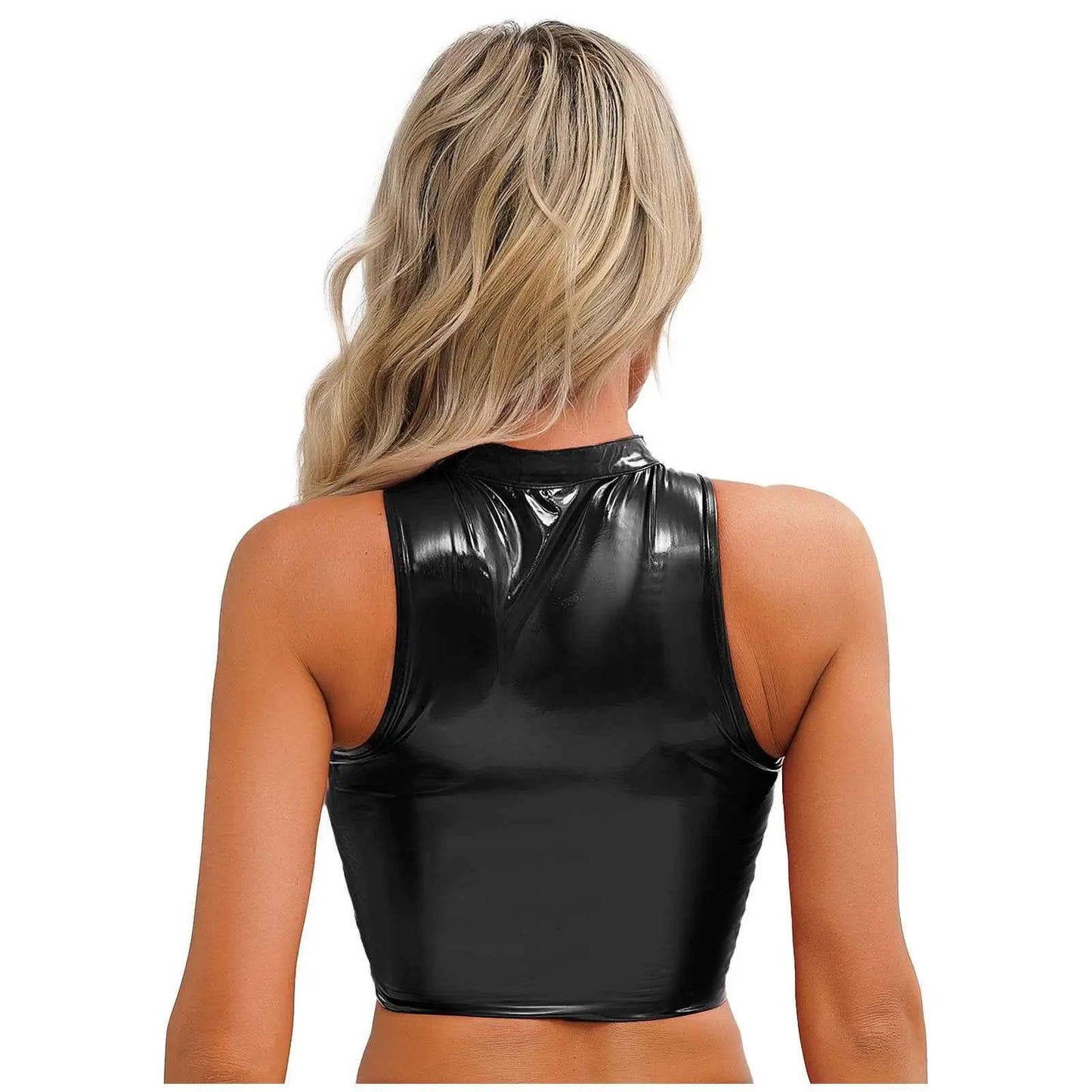 Latex Crop Top Weste – Sexy Lackleder Oberteil Damen - Erofantasy