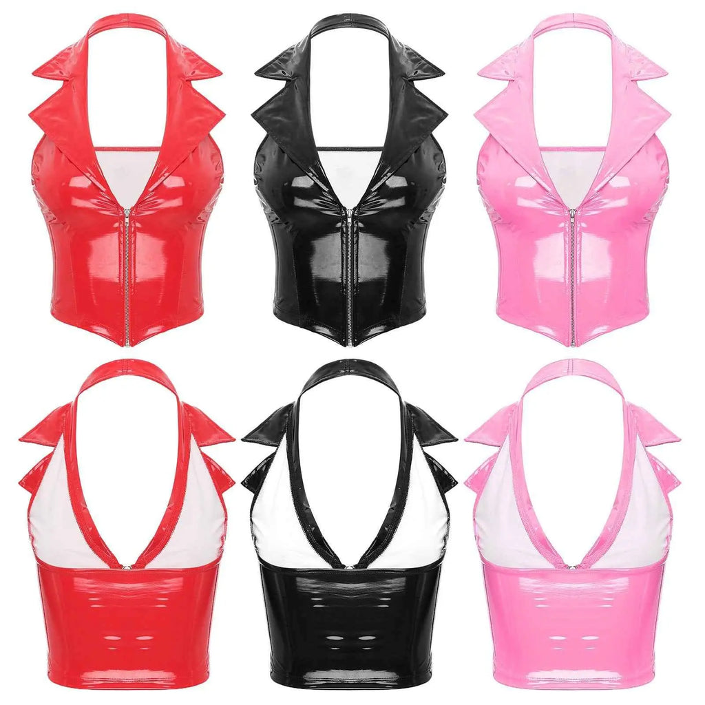 Latex Crop Top Weste – Sexy Lackleder Oberteil Damen - Erofantasy