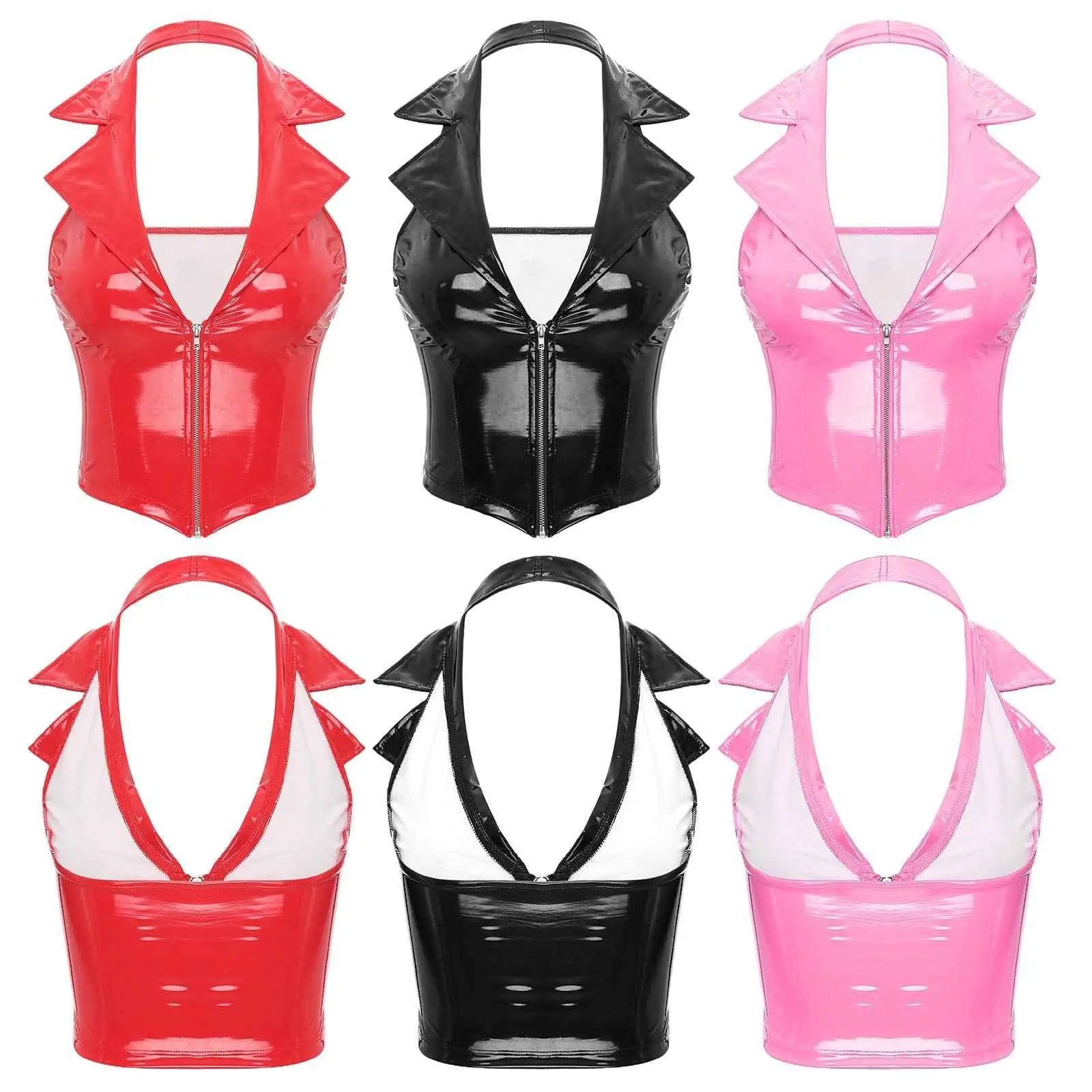 Latex Crop Top Weste – Sexy Lackleder Oberteil Damen - Erofantasy