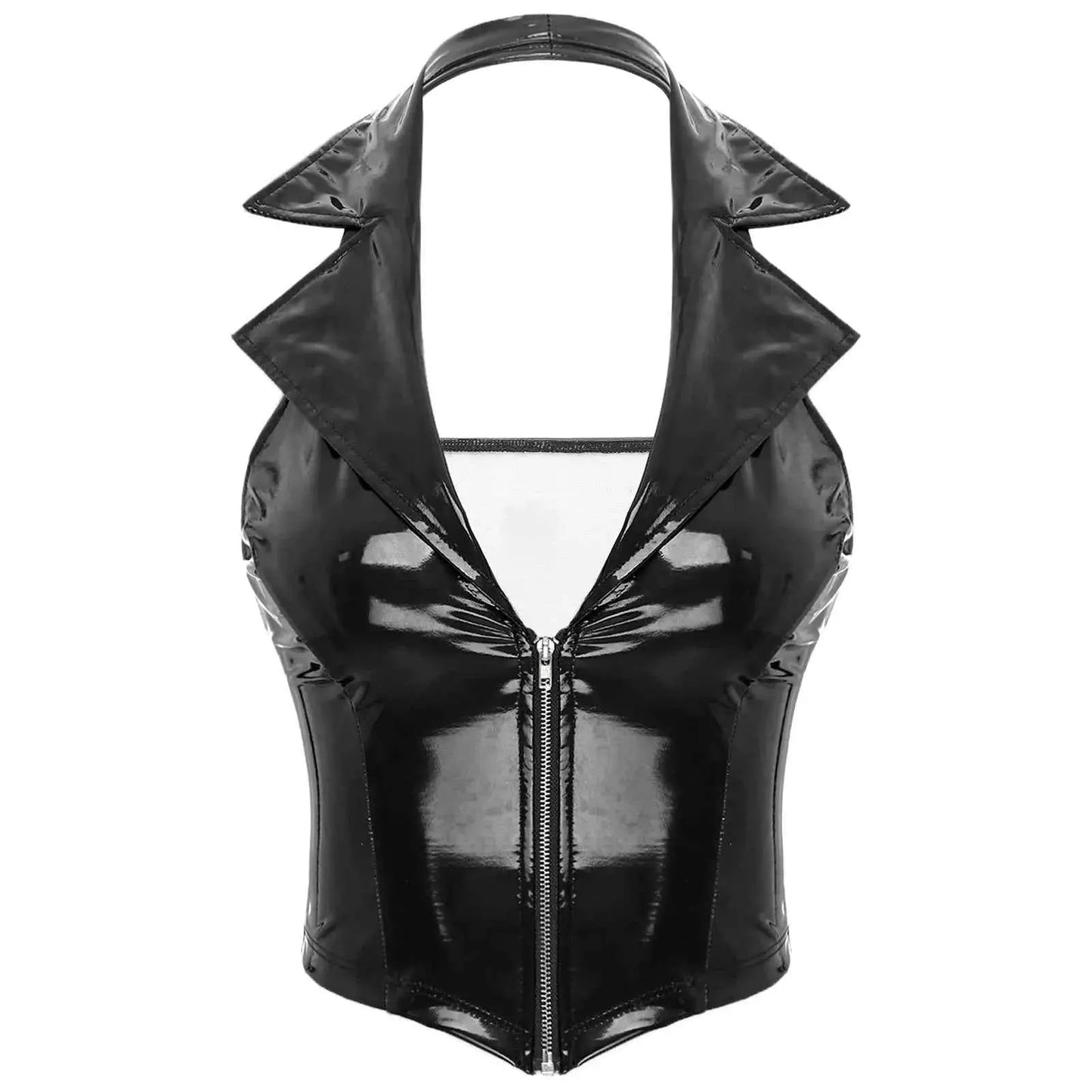 Latex Crop Top Weste – Sexy Lackleder Oberteil Damen - Erofantasy