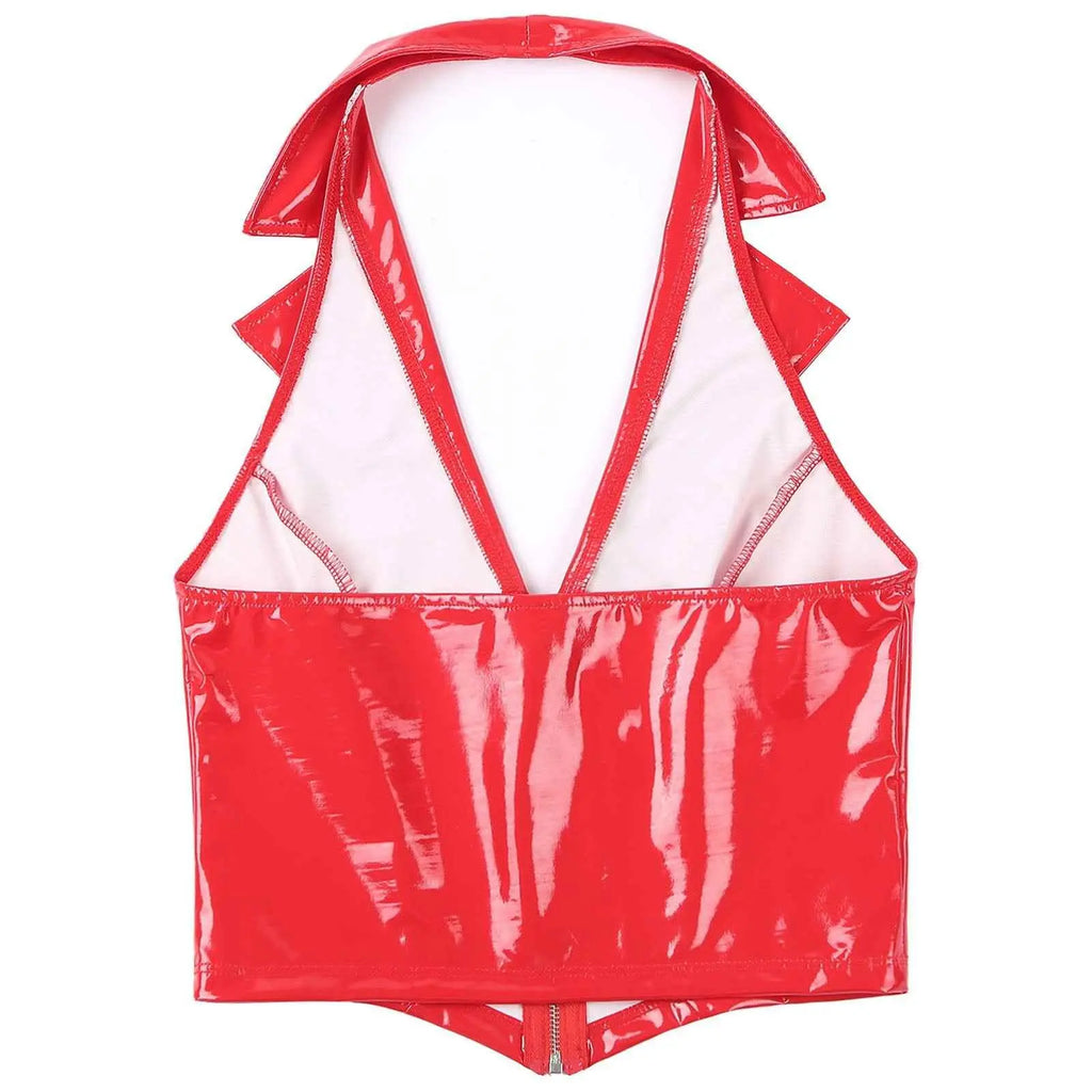 Latex Crop Top Weste – Sexy Lackleder Oberteil Damen - Erofantasy