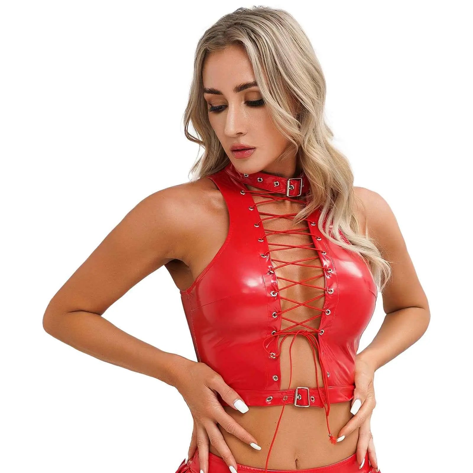Latex Crop Top Weste – Sexy Lackleder Oberteil Damen - Erofantasy