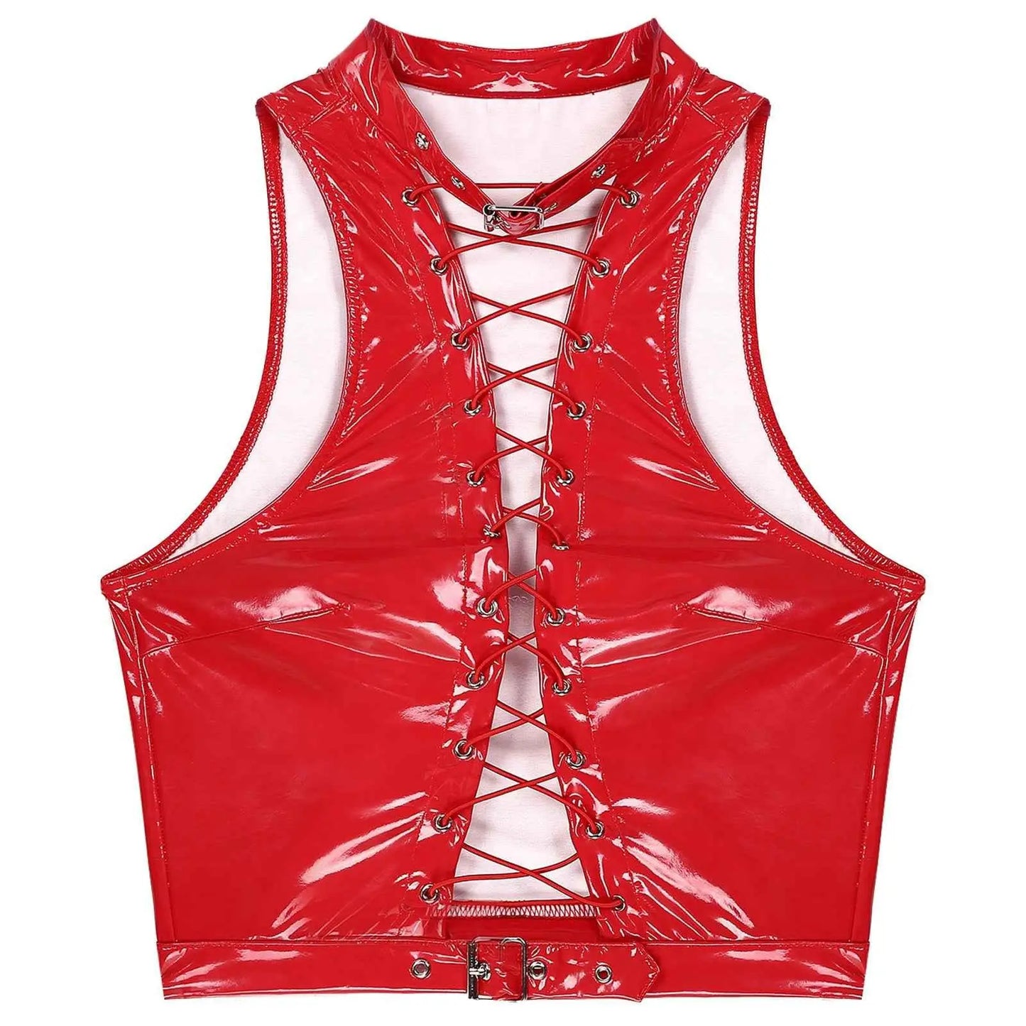 Latex Crop Top Weste – Sexy Lackleder Oberteil Damen - Erofantasy