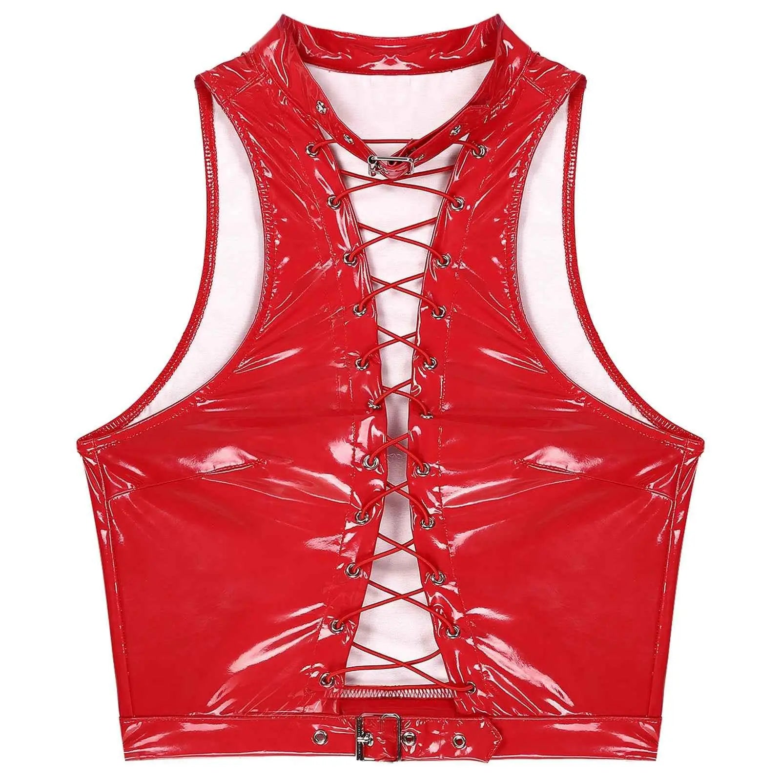 Latex Crop Top Weste – Sexy Lackleder Oberteil Damen - Erofantasy