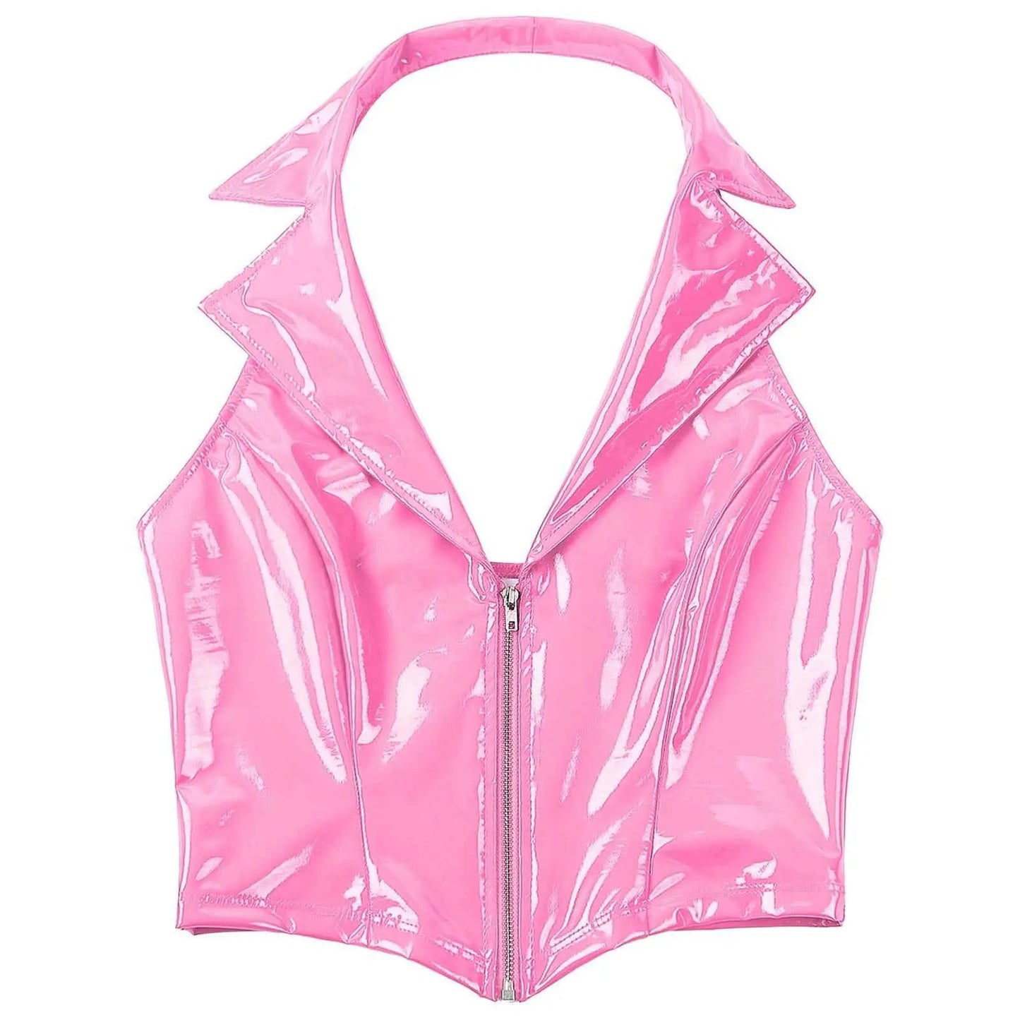 Latex Crop Top Weste – Sexy Lackleder Oberteil Damen - Erofantasy