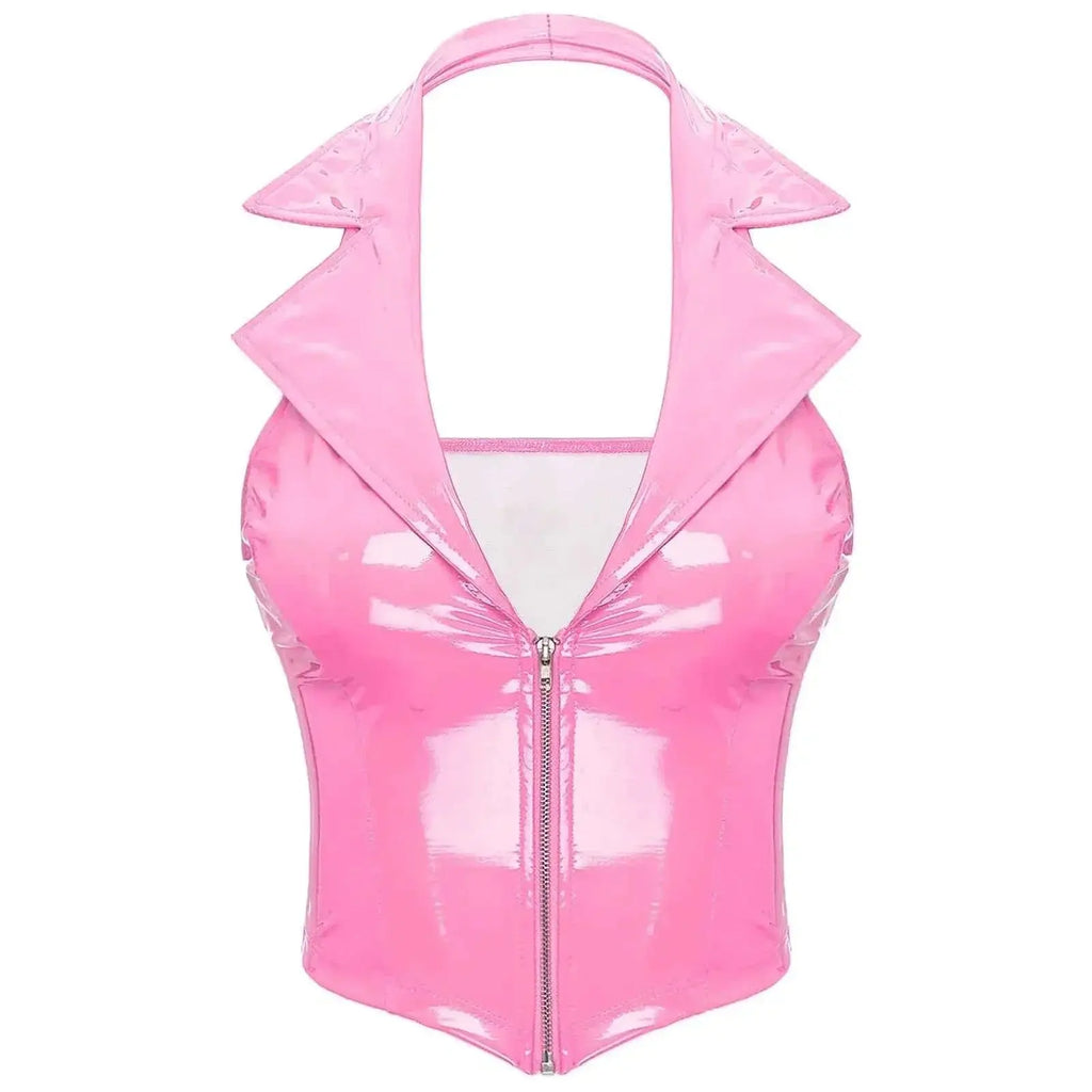 Latex Crop Top Weste – Sexy Lackleder Oberteil Damen - Erofantasy