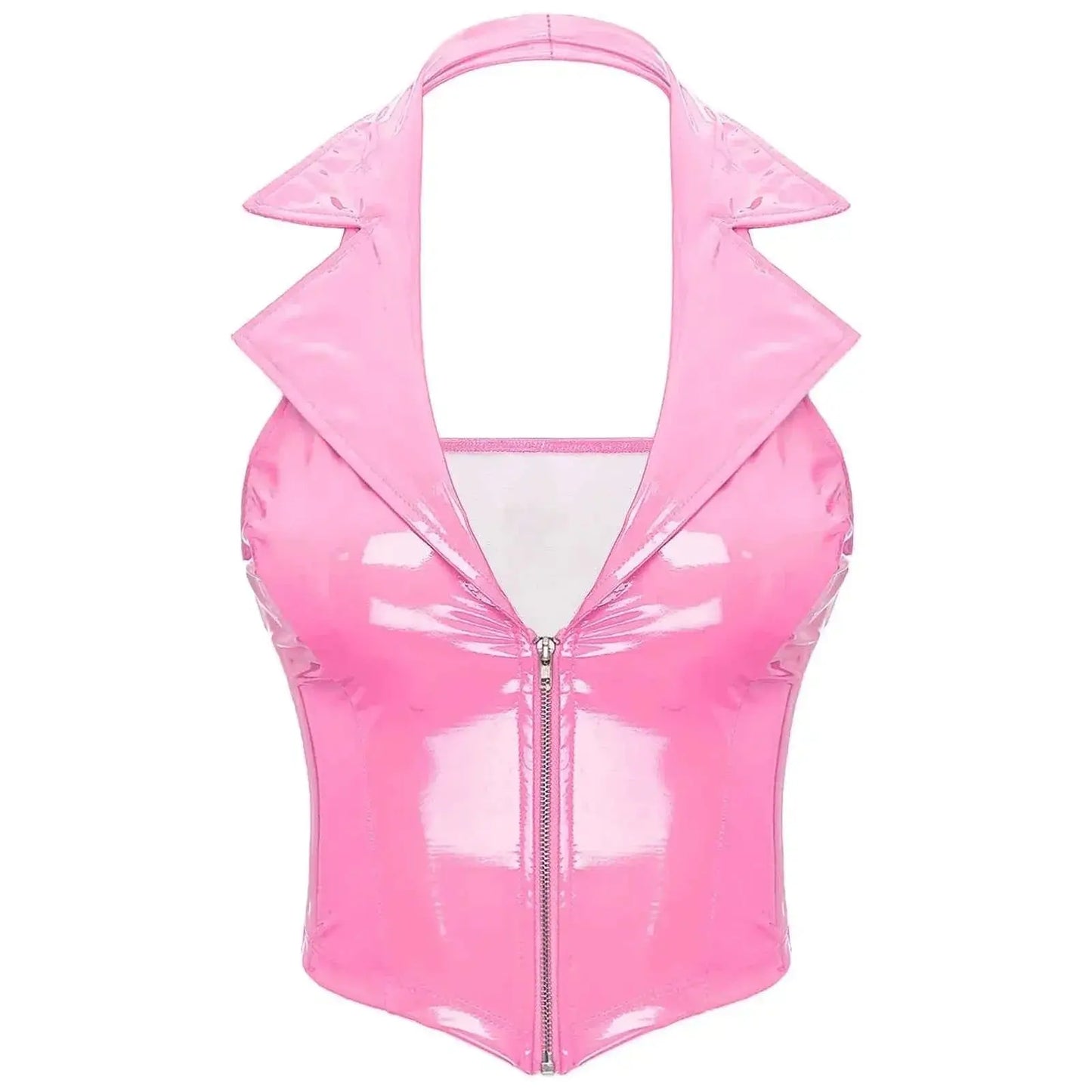 Latex Crop Top Weste – Sexy Lackleder Oberteil Damen - Erofantasy