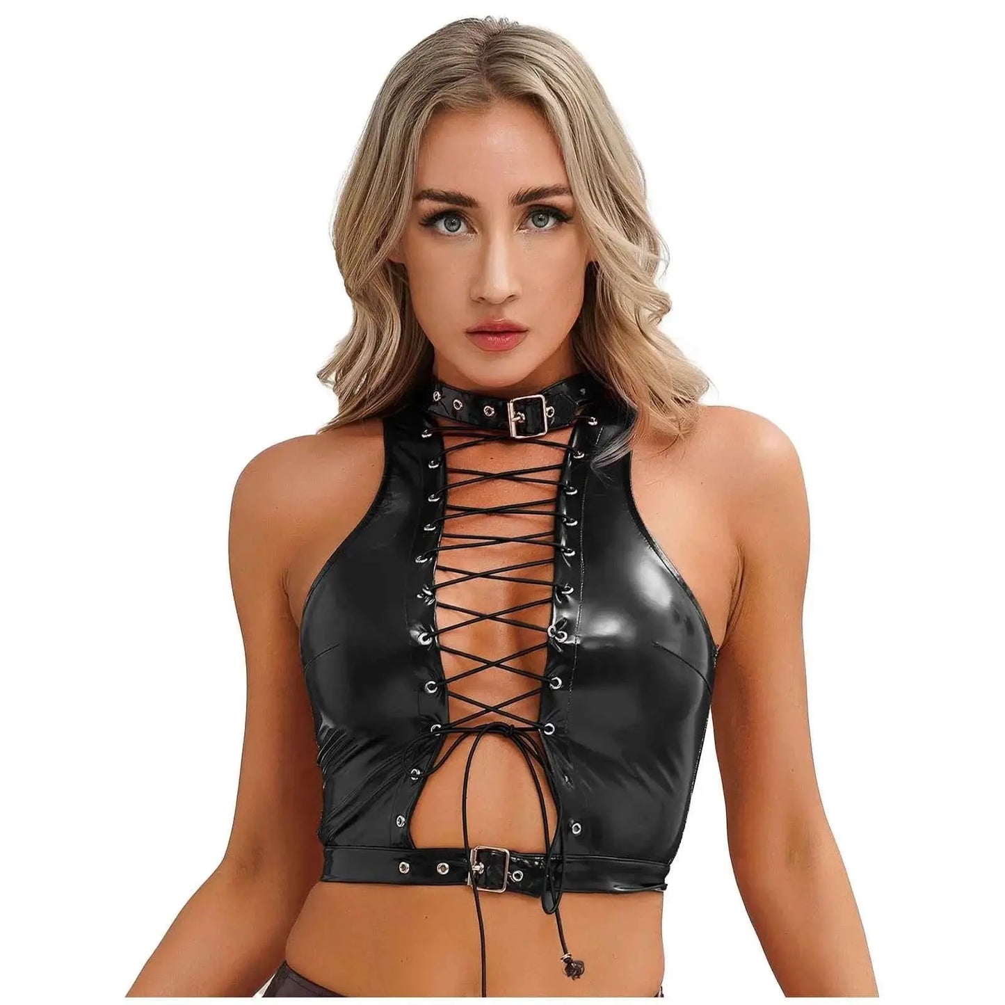 Latex Crop Top Weste – Sexy Lackleder Oberteil Damen - Erofantasy
