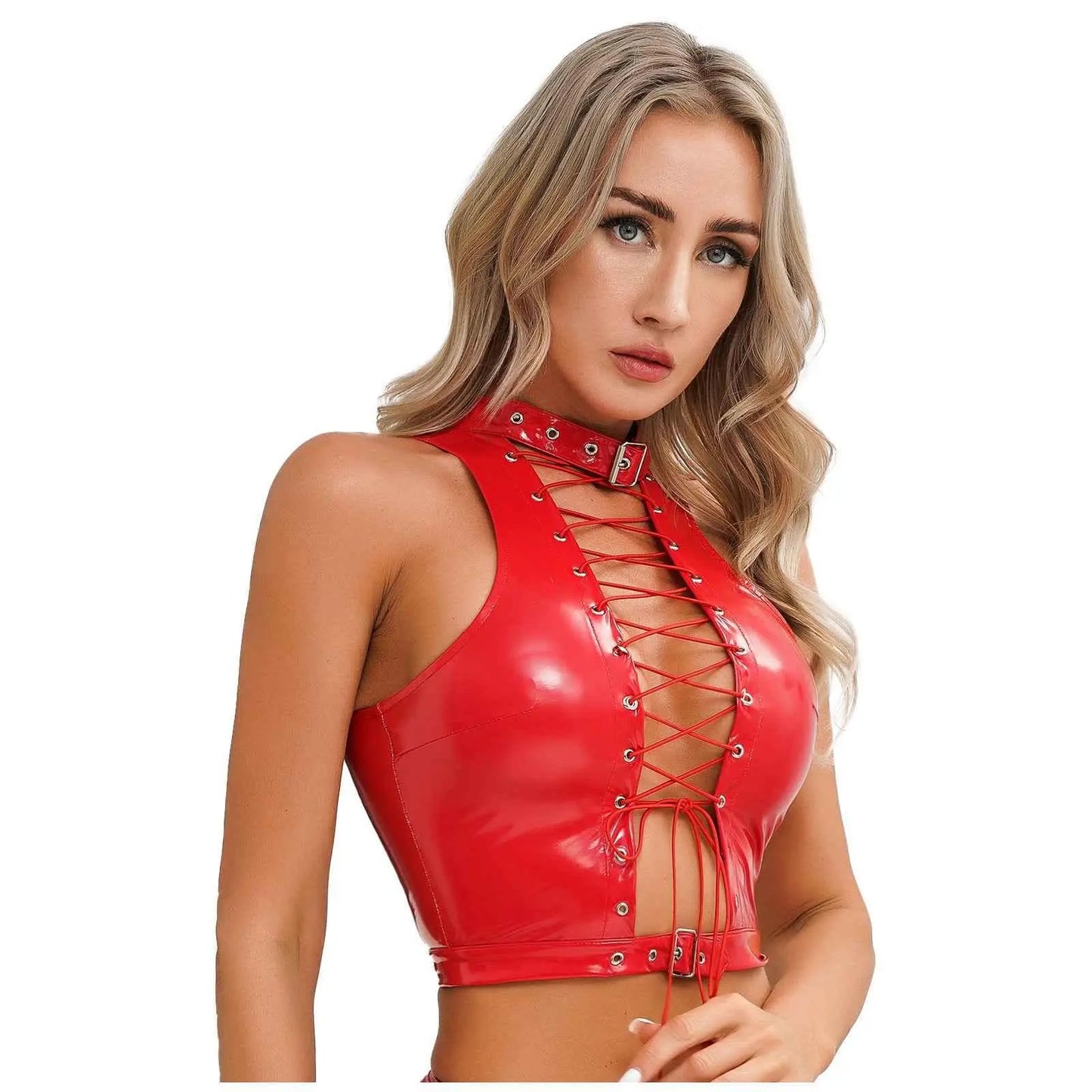 Latex Crop Top Weste – Sexy Lackleder Oberteil Damen - Erofantasy