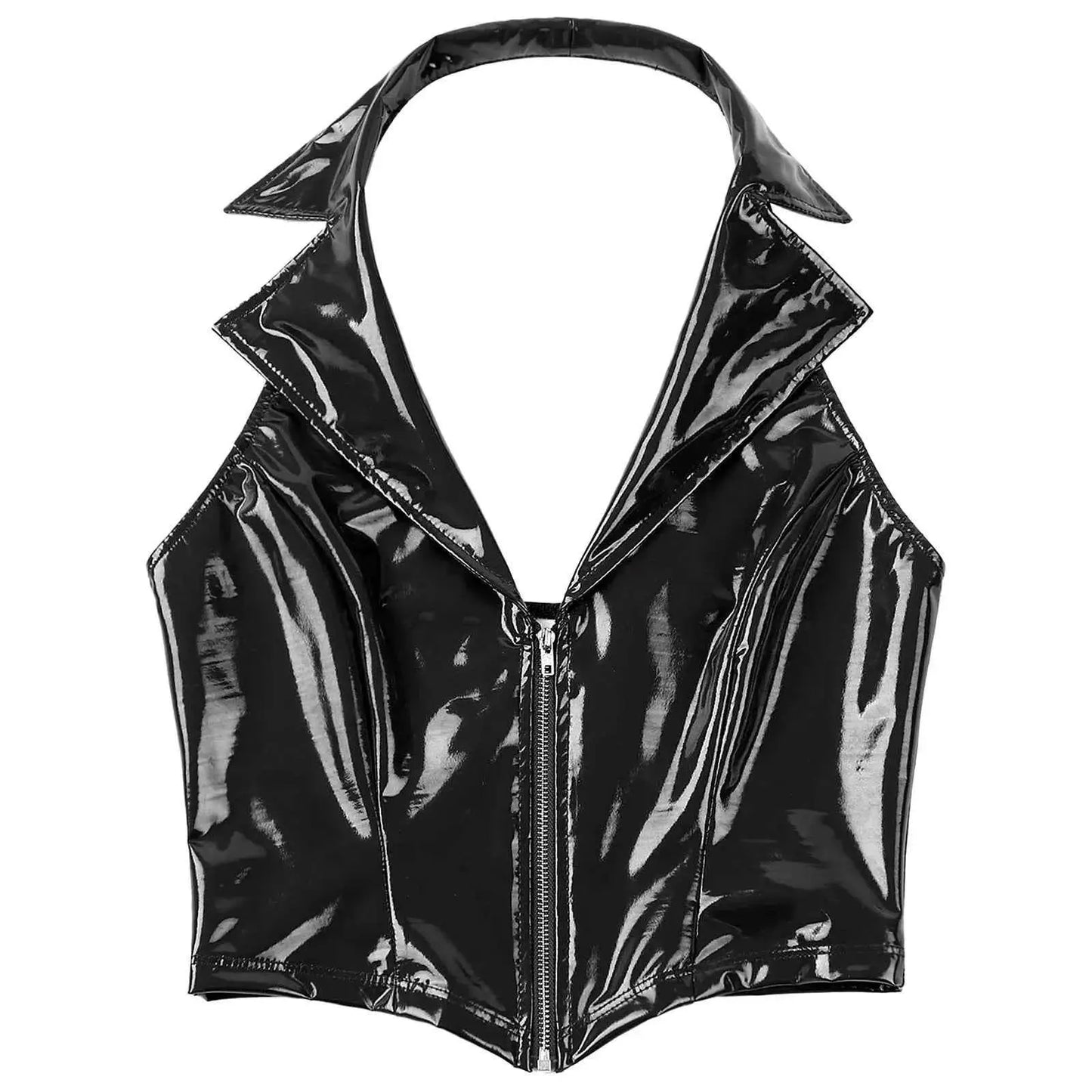 Latex Crop Top Weste – Sexy Lackleder Oberteil Damen - Erofantasy