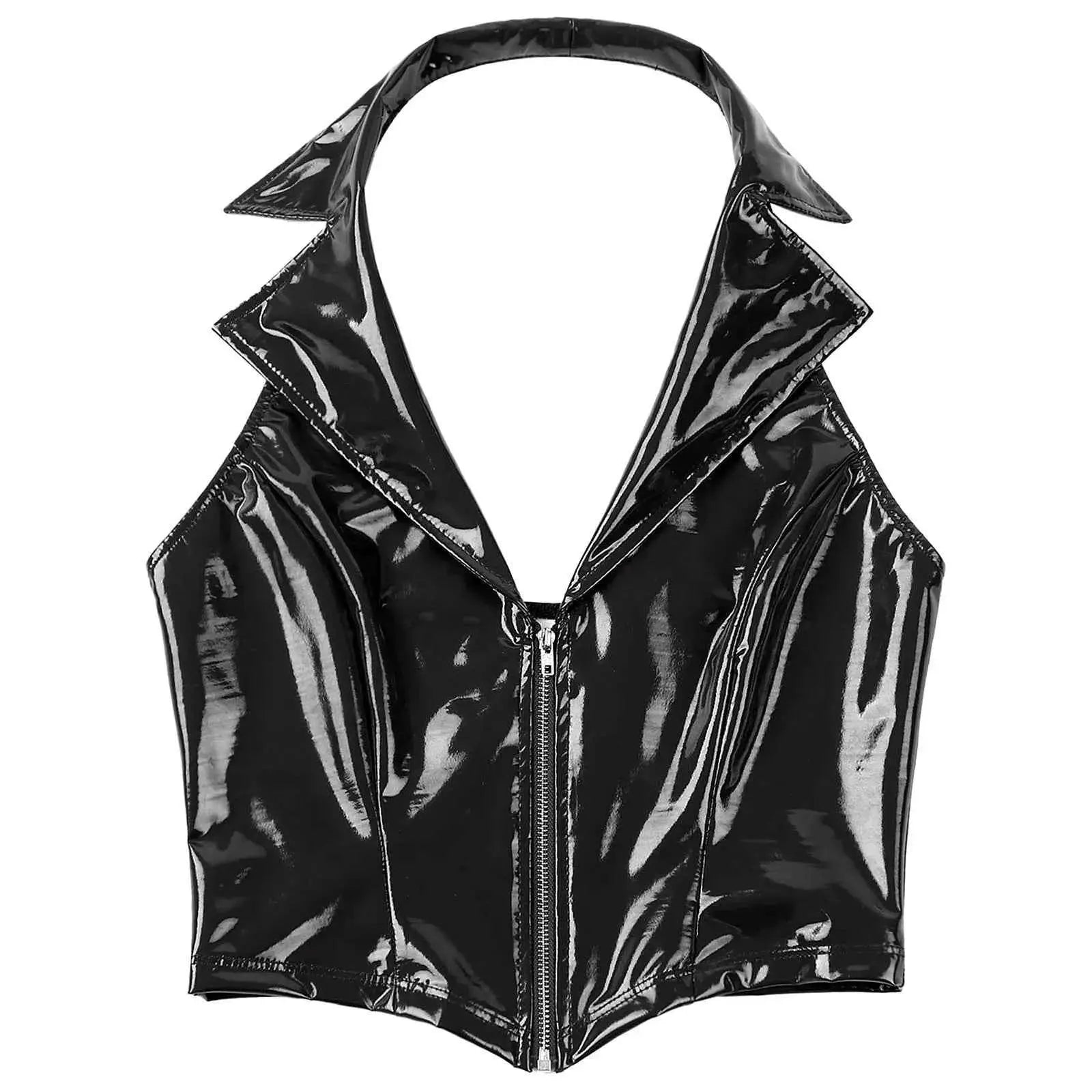 Latex Crop Top Weste – Sexy Lackleder Oberteil Damen - Erofantasy