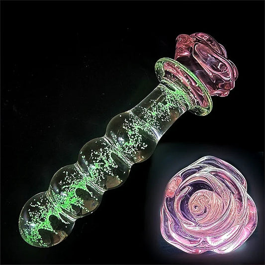 Luminous Glass Rose Anal Plug – Glow in the Dark Ero Fantasy Dildos |