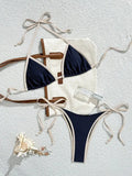 Micro Bikini Set – Kontrastfarben Halter Bademode Damen - Erofantasy