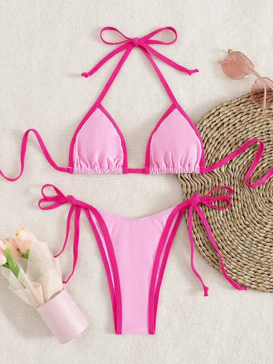 Micro Bikini Set – Kontrastfarben Halter Bademode Damen - Erofantasy
