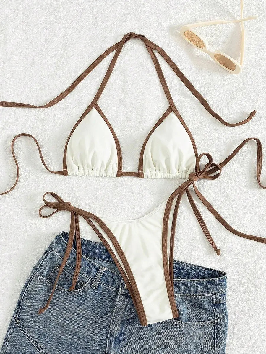 Micro Bikini Set – Kontrastfarben Halter Bademode Damen - Erofantasy