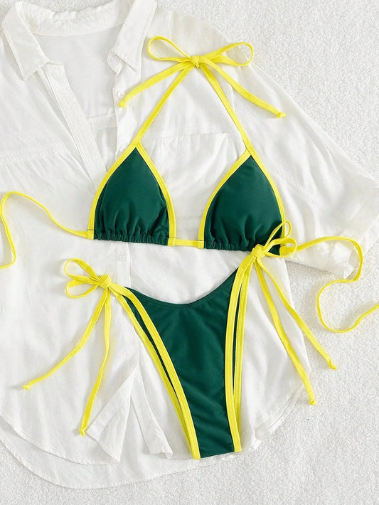 Micro Bikini Set – Kontrastfarben Halter Bademode Damen - Erofantasy