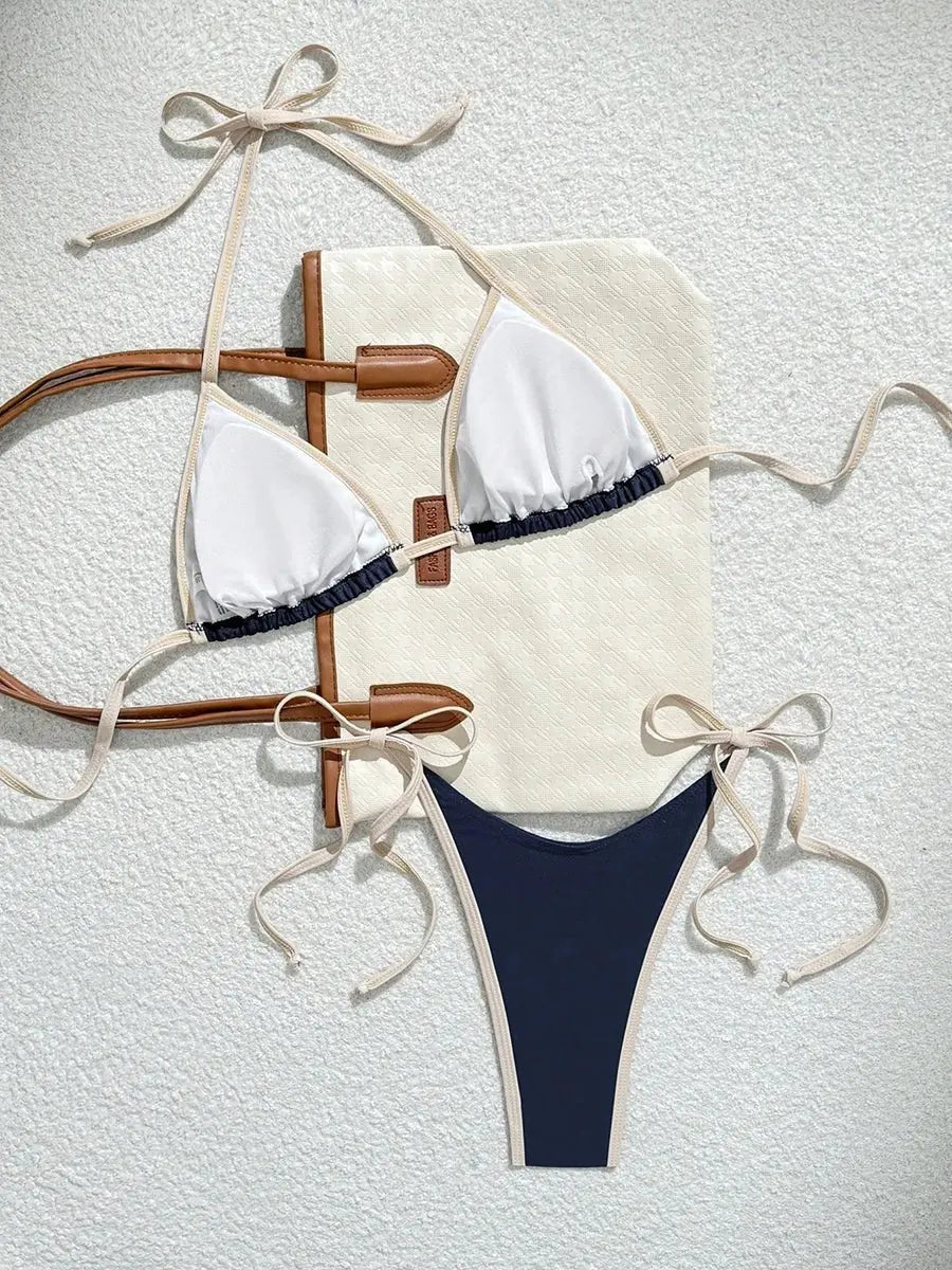 Micro Bikini Set – Kontrastfarben Halter Bademode Damen - Erofantasy