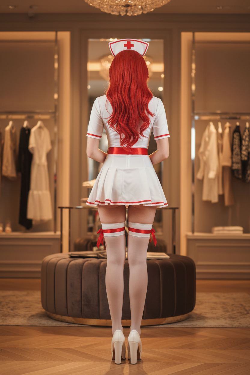 Nurse Cosplay Rücken Rothaarig