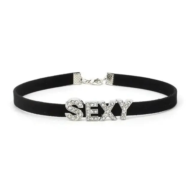 Samt - Choker mit Kristallen – Personalisierter Halsschmuck - Erofantasy