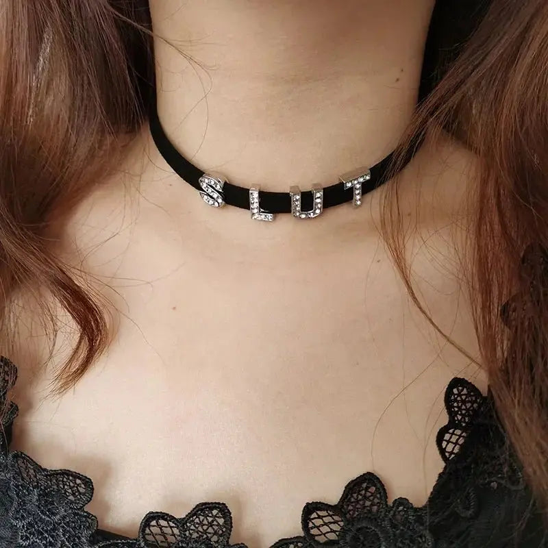 Samt - Choker mit Kristallen – Personalisierter Halsschmuck - Erofantasy