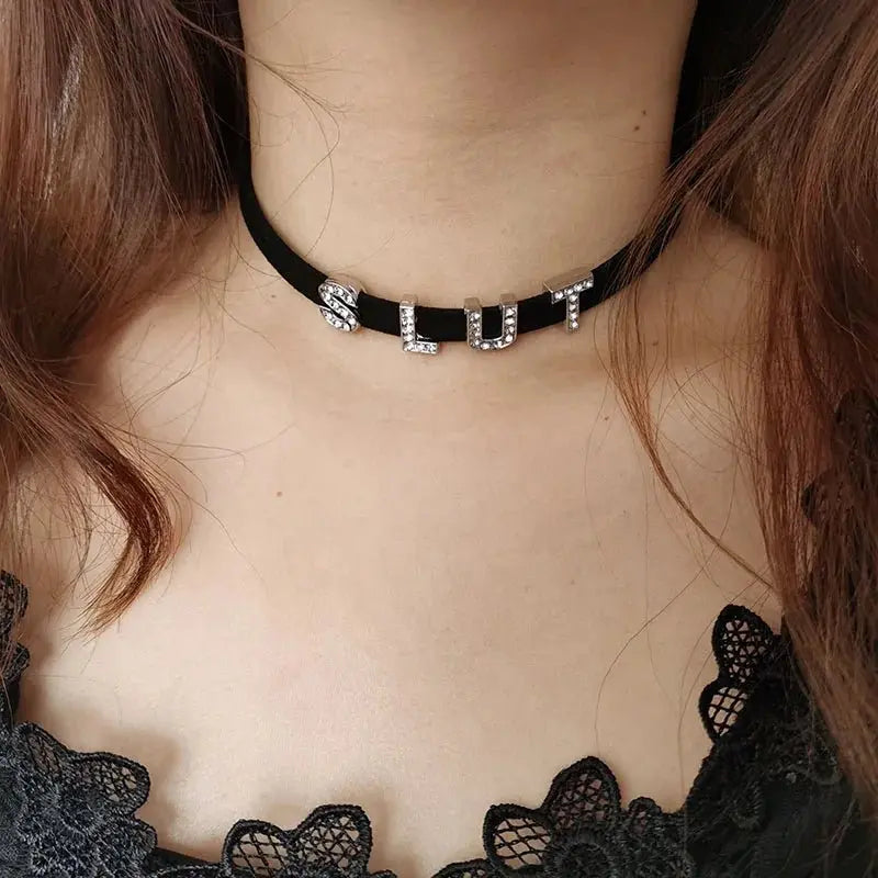 Samt - Choker mit Kristallen – Personalisierter Halsschmuck - Erofantasy
